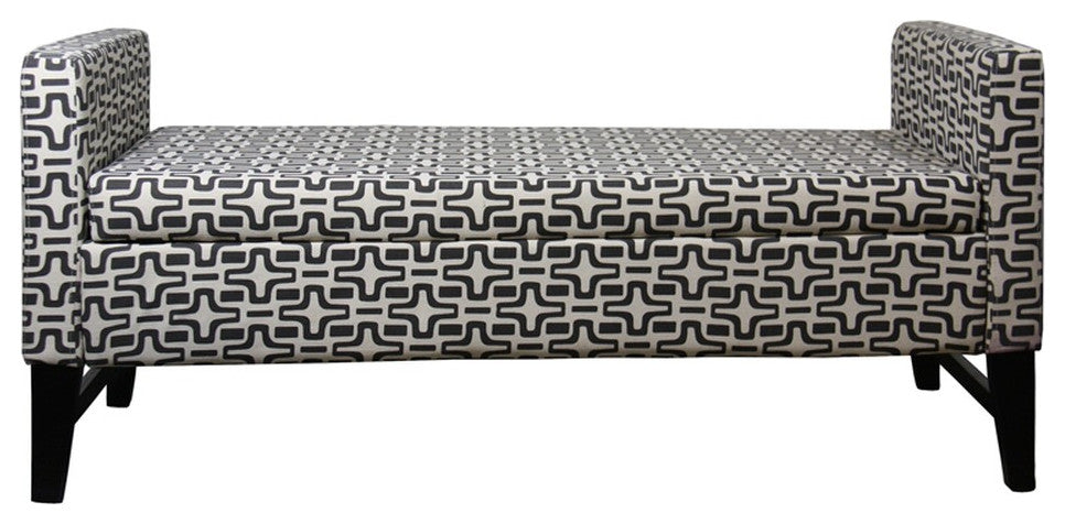 Modern Dark Brown and White Retro Star Print Storage Bench