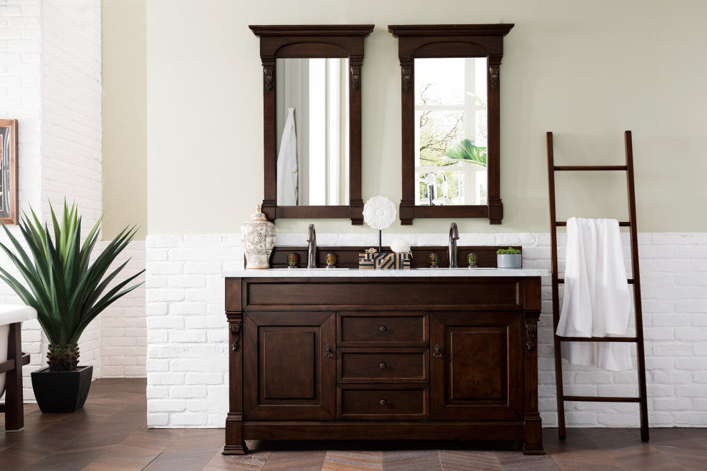 James Martin 147-114-5661-3CAR 60" Burnished Mahogany Vanity w/ Marble Top