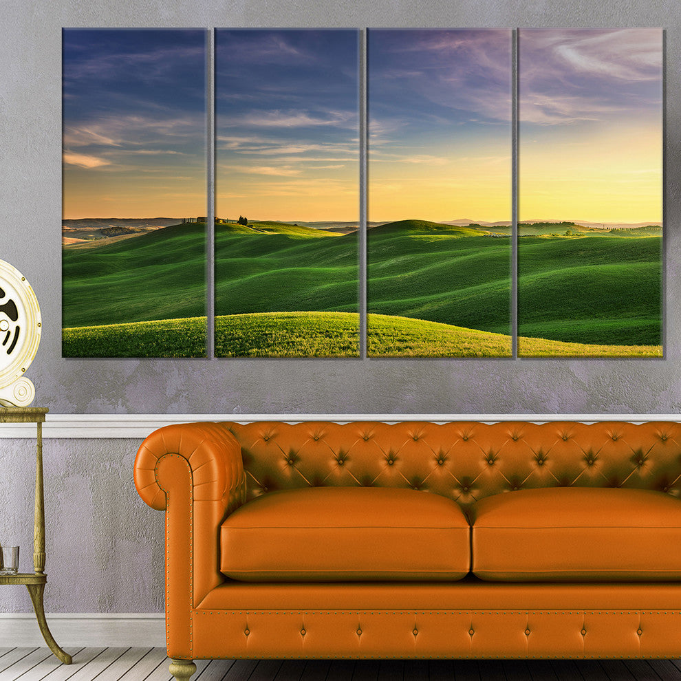 "Green Rural Rolling Hills Tuscany" Landscape Wall Art Print, 4 Panels, 48"x28"