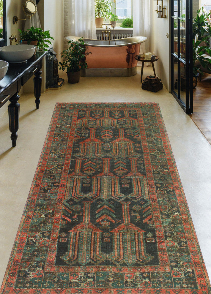 Fine Vintage Distressed Slik Blue/Ivory Runner, 3'4x7'4