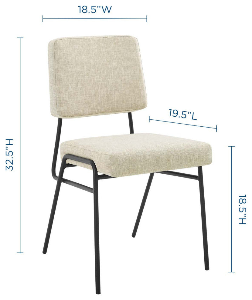 Side Dining Chair, Fabric, Metal, Black Beige, Modern, Cafe Bistro Restaurant