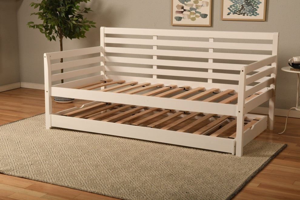 Boho Daybed With Pop Up and Linen Aqua Mattresses, White