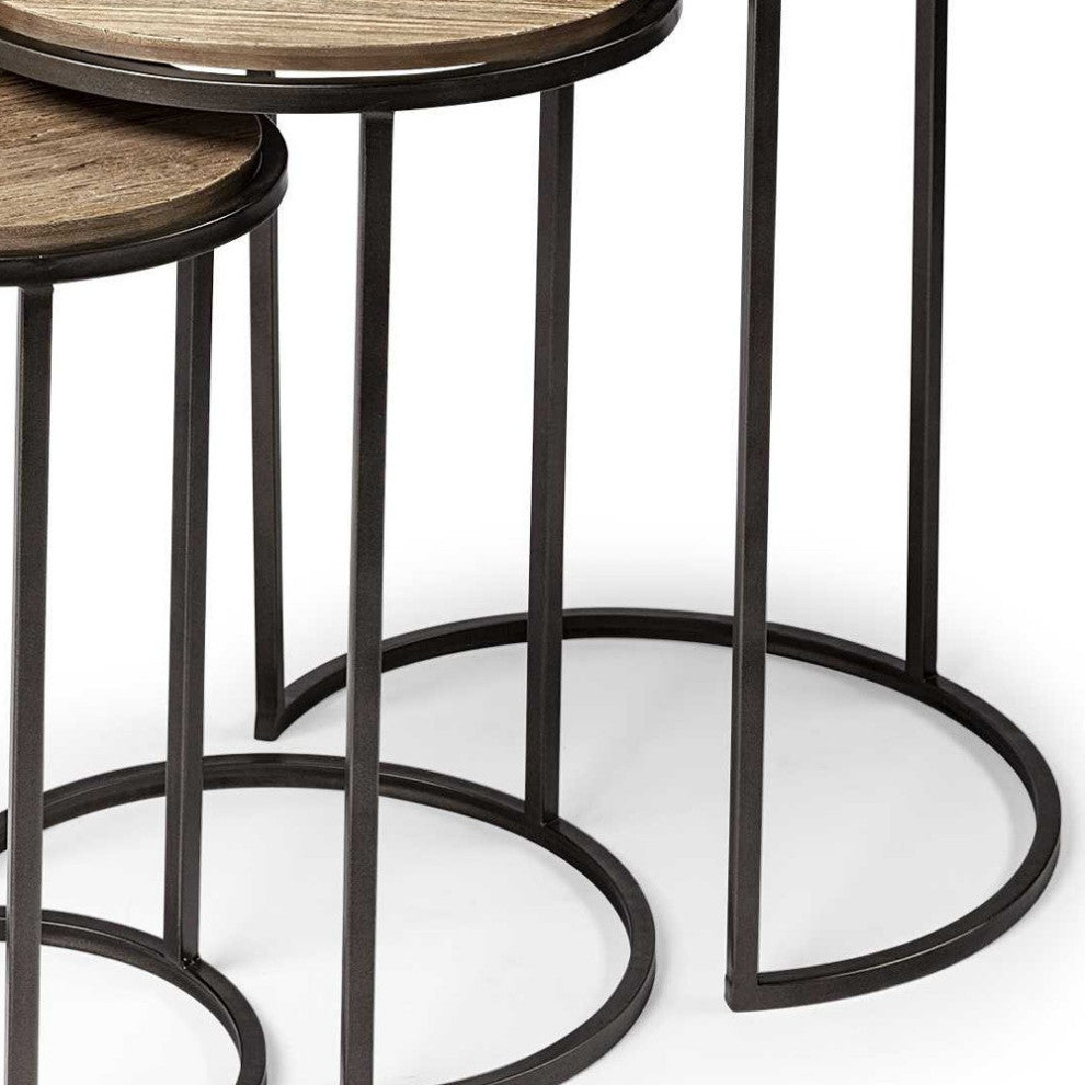 27" Black And Brown Solid Wood Round End Tables, 3-Piece Set