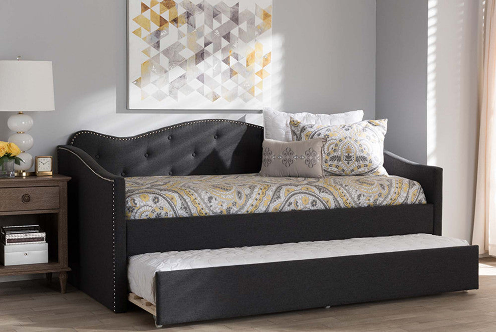 Helena Fabric Daybed With Trundle, Dark Gray