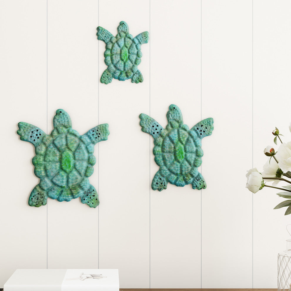 Sea Turtle Wall Art-3D Metal 3PC by Lavish Home