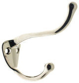 Genuine Solid Brass Coat & Hat Hook, Bright Nickel