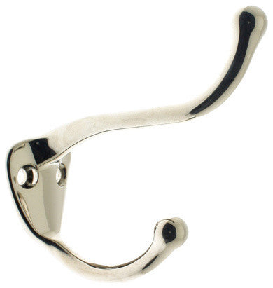 Genuine Solid Brass Coat & Hat Hook, Bright Nickel