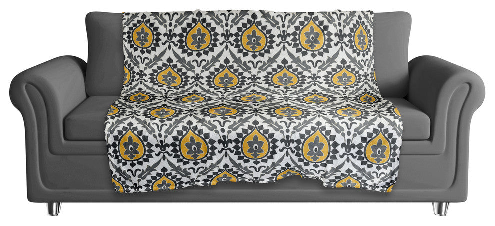 Ikat in Black and Yellow Fleece Blanket