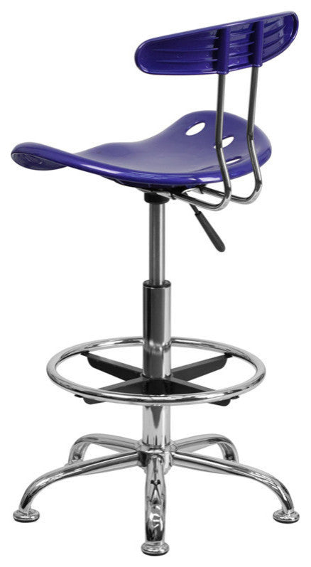 Vibrant Deep Blue and Chrome Drafting Stool With Tractor Seat