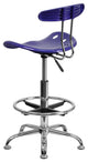 Vibrant Deep Blue and Chrome Drafting Stool With Tractor Seat