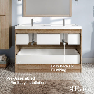 Eviva Smiley 48" White Oak Double Sink Bathroom Vanity, White Integrated Top