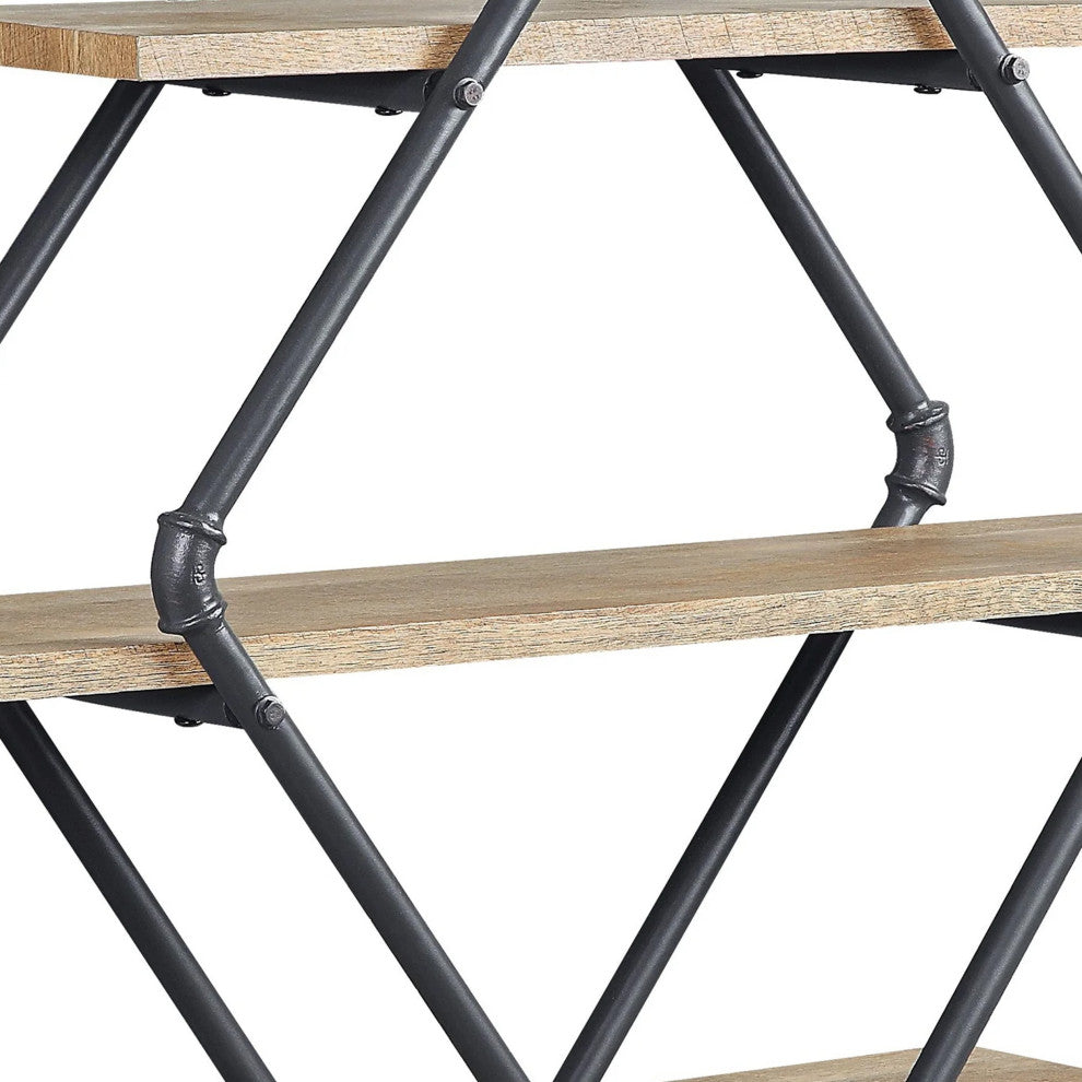 Benzara BM274645 Wall Mount Rack With 3 Tier, Diamond Pipe Frame, Brown/Black