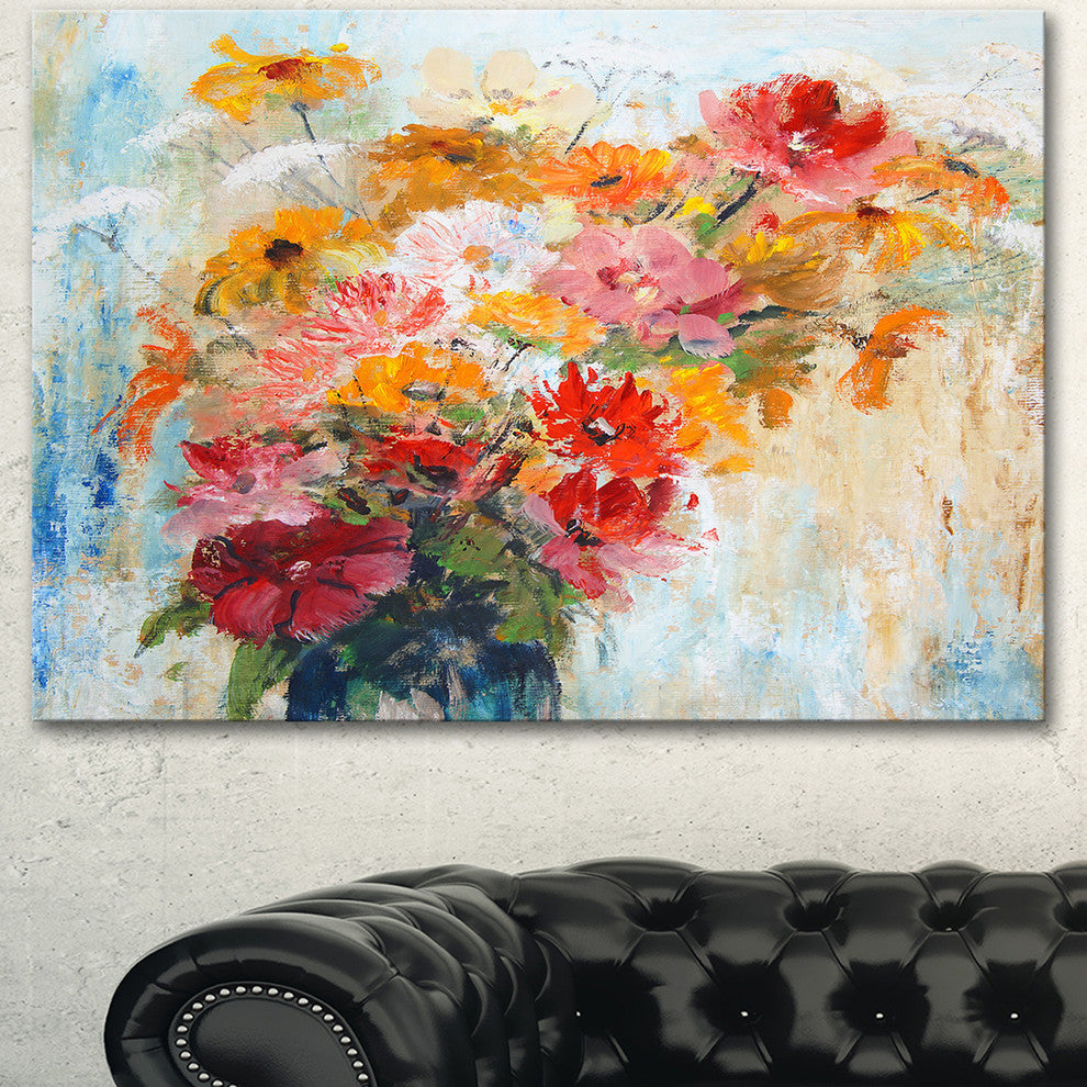 Flowers in Vase Painted Illustration, Floral Art Canvas Print, 40"x30"