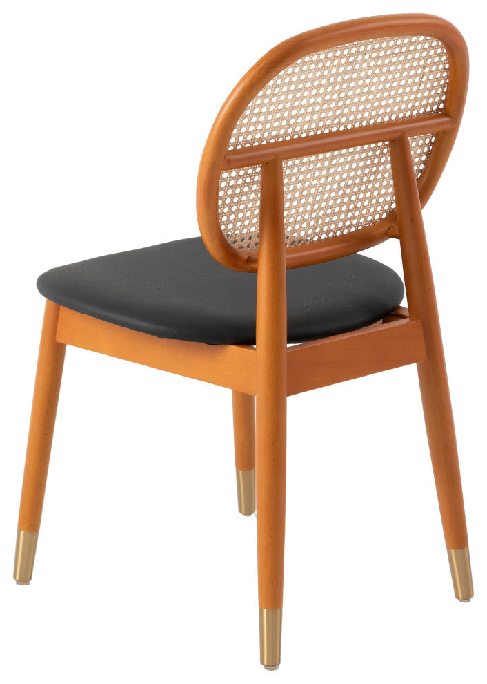 LeisureMod Holbeck Modern Dining Chair with Wood Legs and Wicker Back, Black