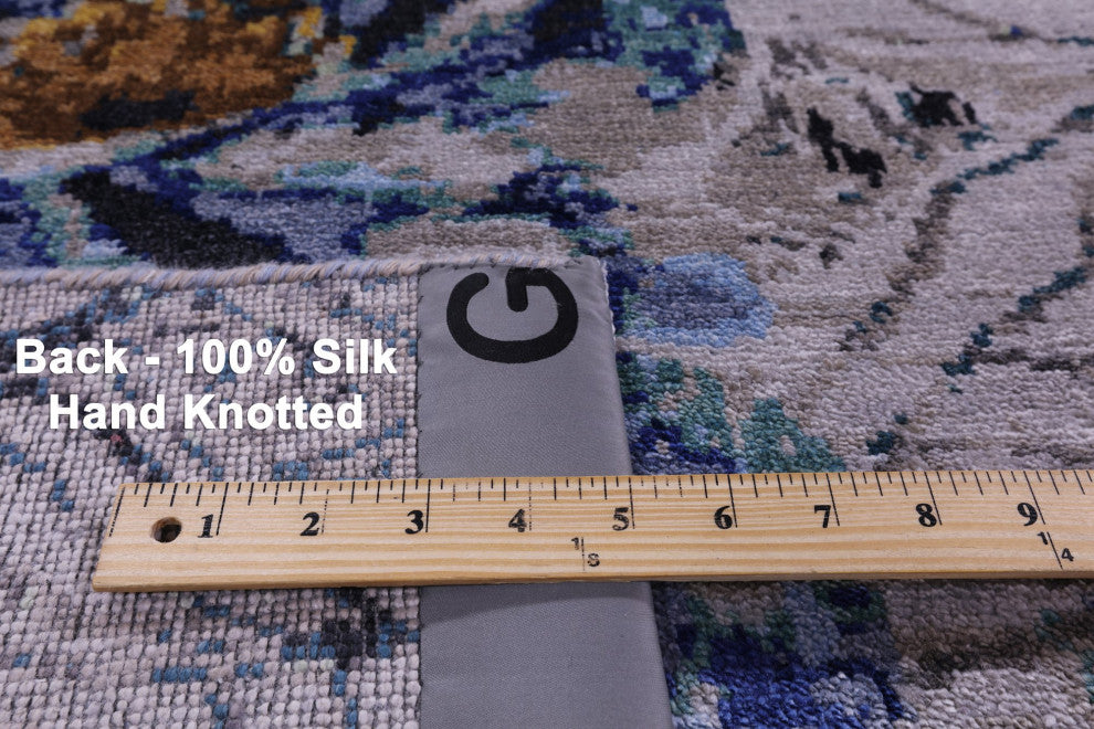 8' 9" X 12' 0" Modern Hand Knotted Silk Rug Q11598