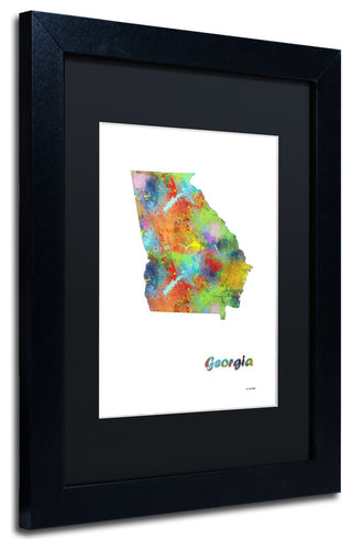 Marlene Watson 'Georgia State Map-1' Art, Black Frame, 11"x14", White Matte