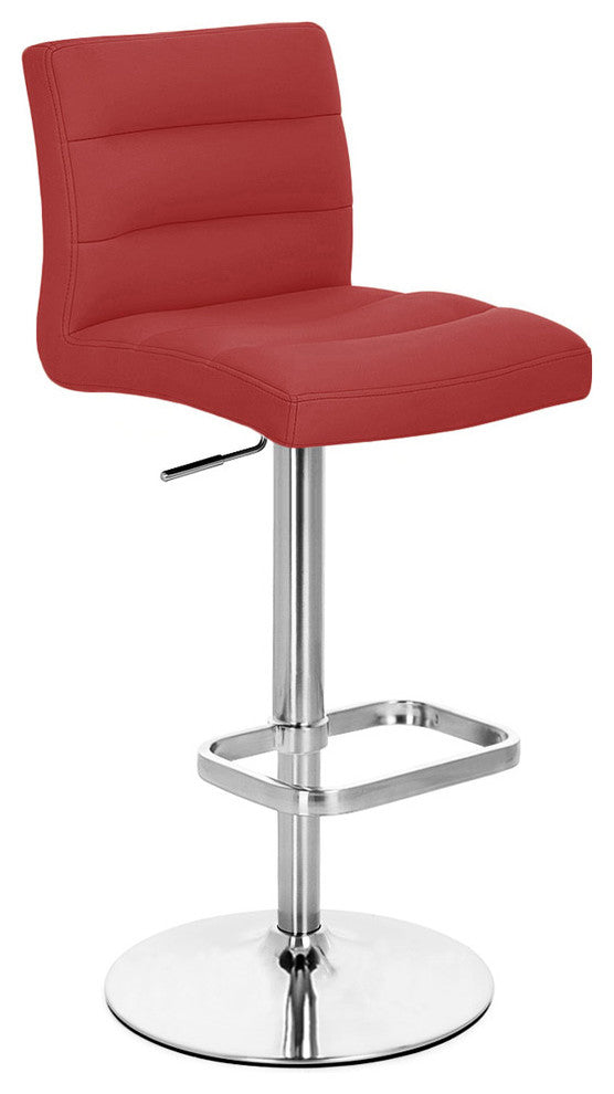 Lush Adjustable Height Swivel Bar Stool - Chrome Base, Red