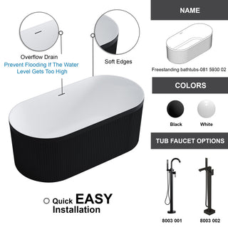 Serenity 67" Fluted Acrylic Soaking Tub, Oval, Matte Black
