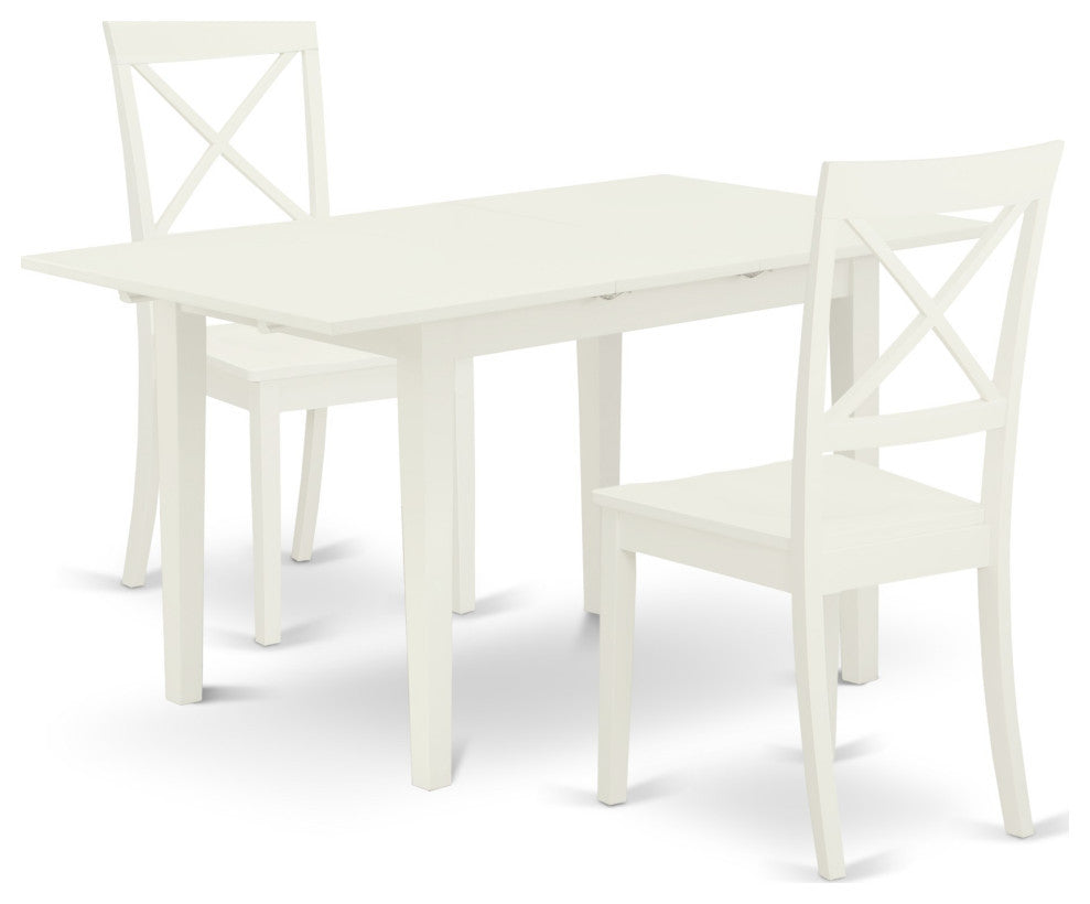 3-PieceDining Table Set 2 Dining Chairs, Butterfly Leaf Table, Linen White