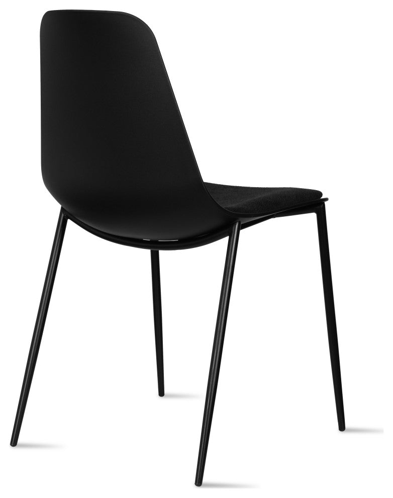 Modern Dining Armless Chairs, Round Seat, Metal Legs, Set of 4, Black