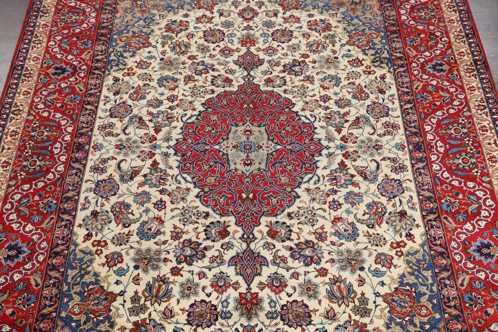 Consigned, Hand Made Persian Medallion Worn Oriental Vintage Rug, Beige, 10'x14'
