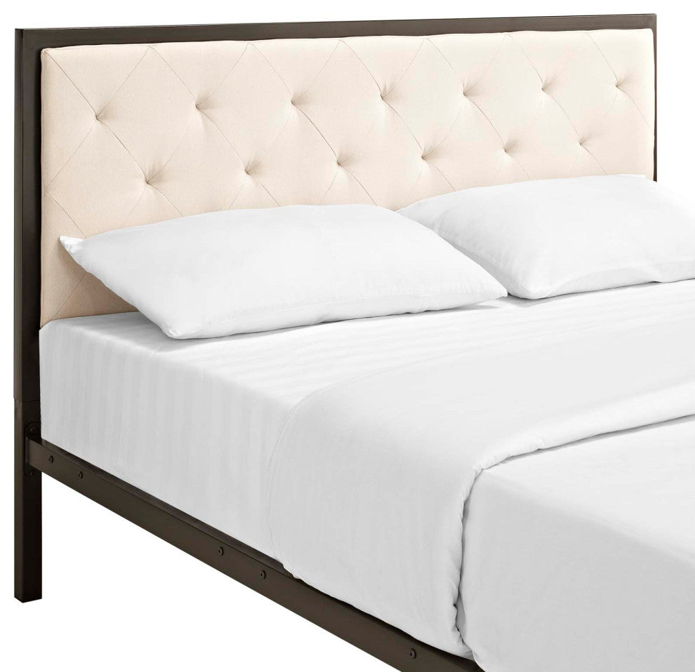 Mia Queen Fabric Bed, Brown Beige