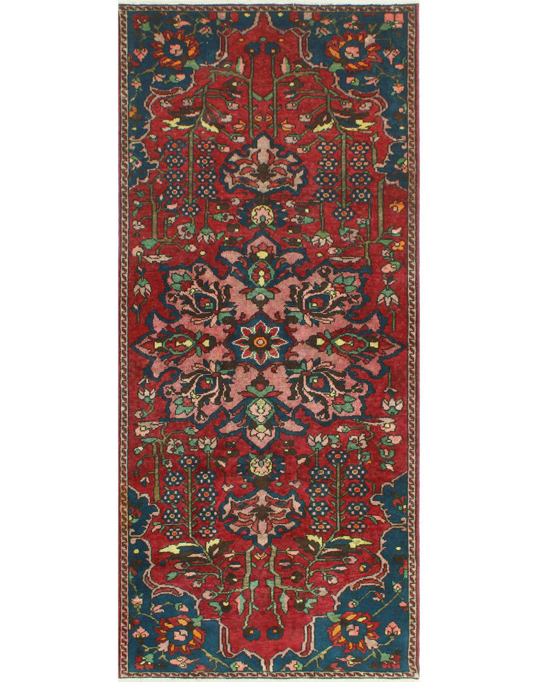 Fine Vintage Distressed Oakley Red/Navy Runner, 3'10 x 8'9