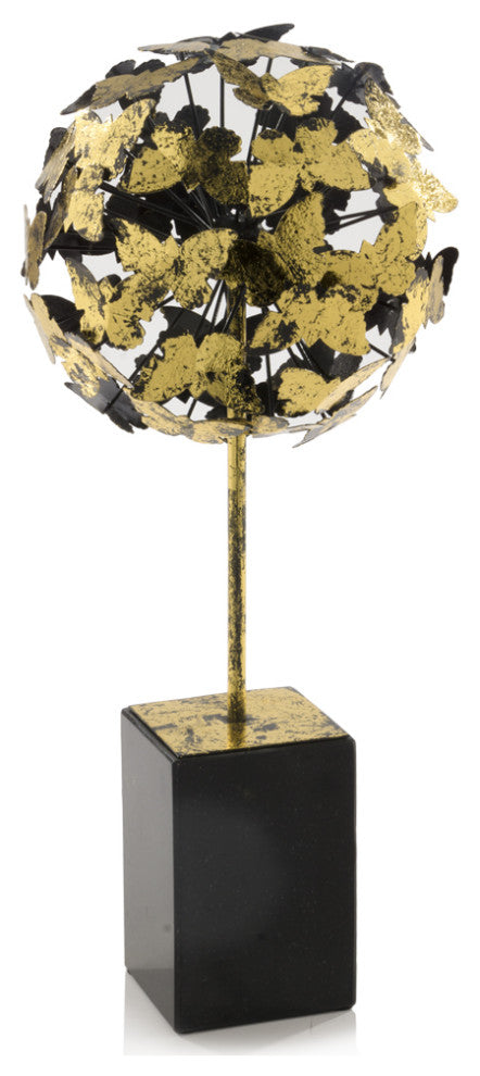 8" x 8" x 20" Black Gold Leaf Butterfly Tree