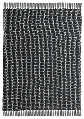 Modern Interwoven Throw Blanket with Fringe, Black/Blue/White