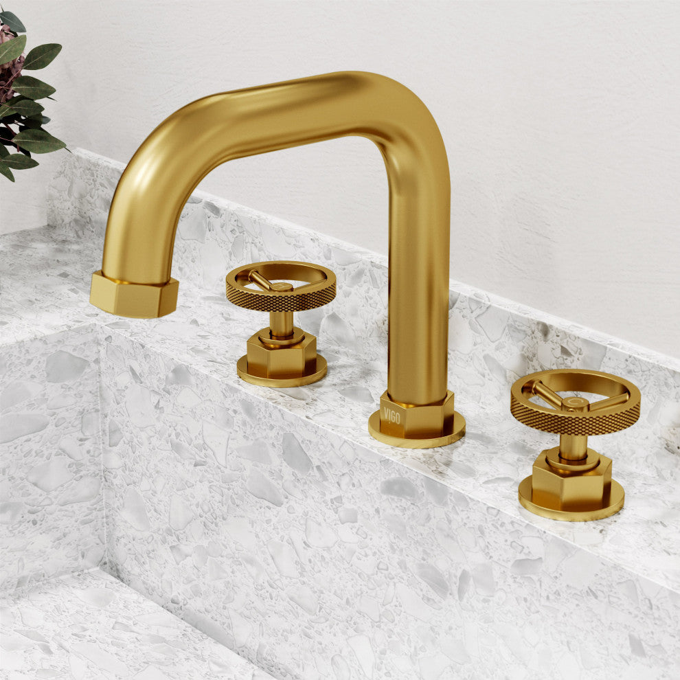 VIGO Hart 7" H 2-Handle Widespread Bathroom Faucet, Matte Brushed Gold