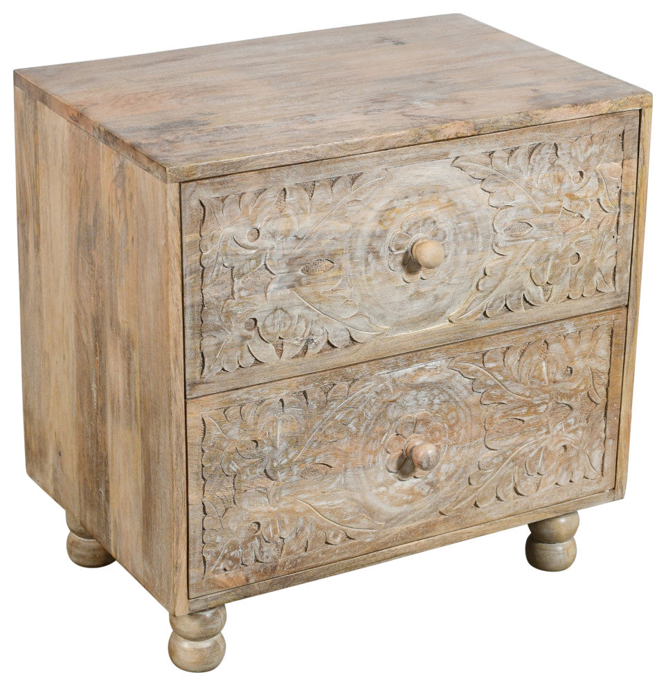 Cory 2-Drawer Solid Wood Nightstand, Natural Finish