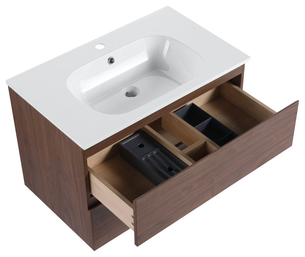 Wall-Mounted Plywood Bathroom Vanity Set in Light Oak with Integrated Gel Sink, Brown Oak, 30" X 18" X 20"