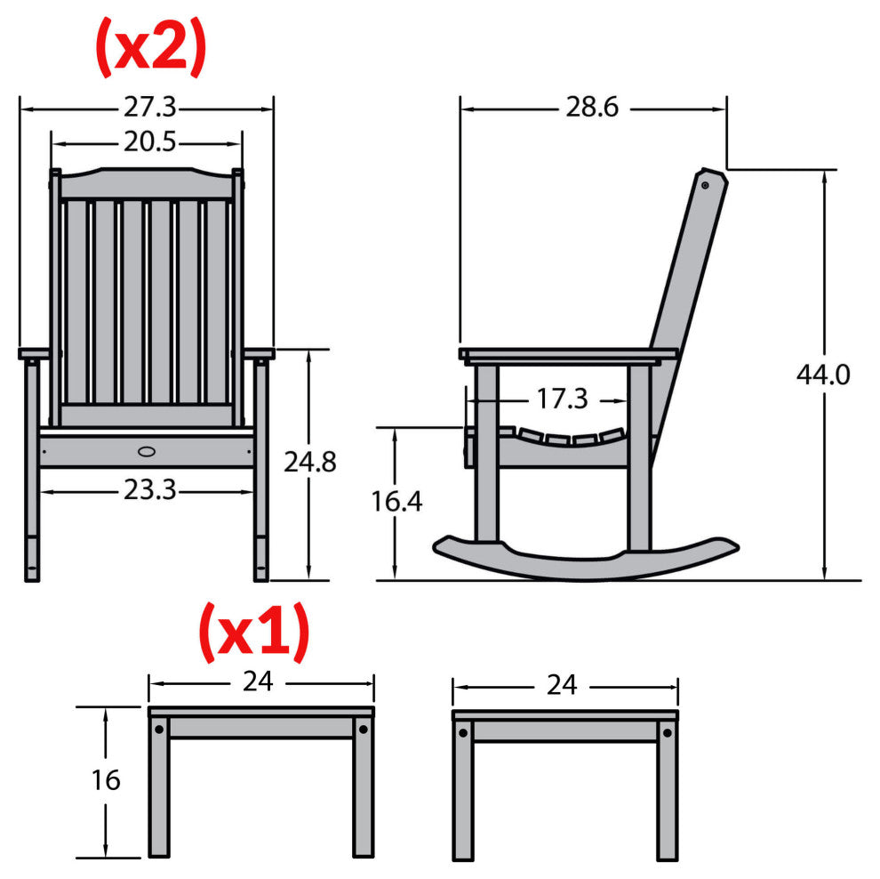Lehigh Rocking Chair Set With Side Table, Coastal Teak