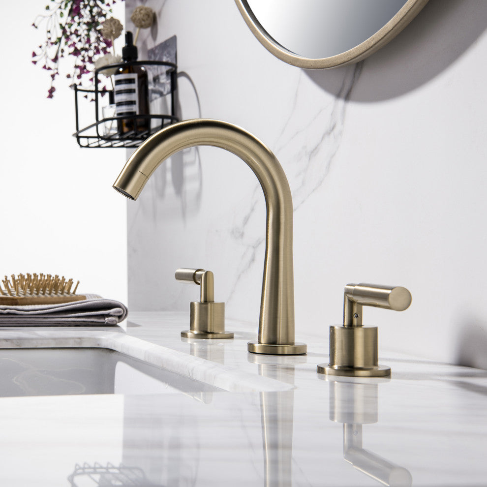 Deck Mounted Dual Handles High-Arc Widespread Bathroom Faucet, Brushed Gold