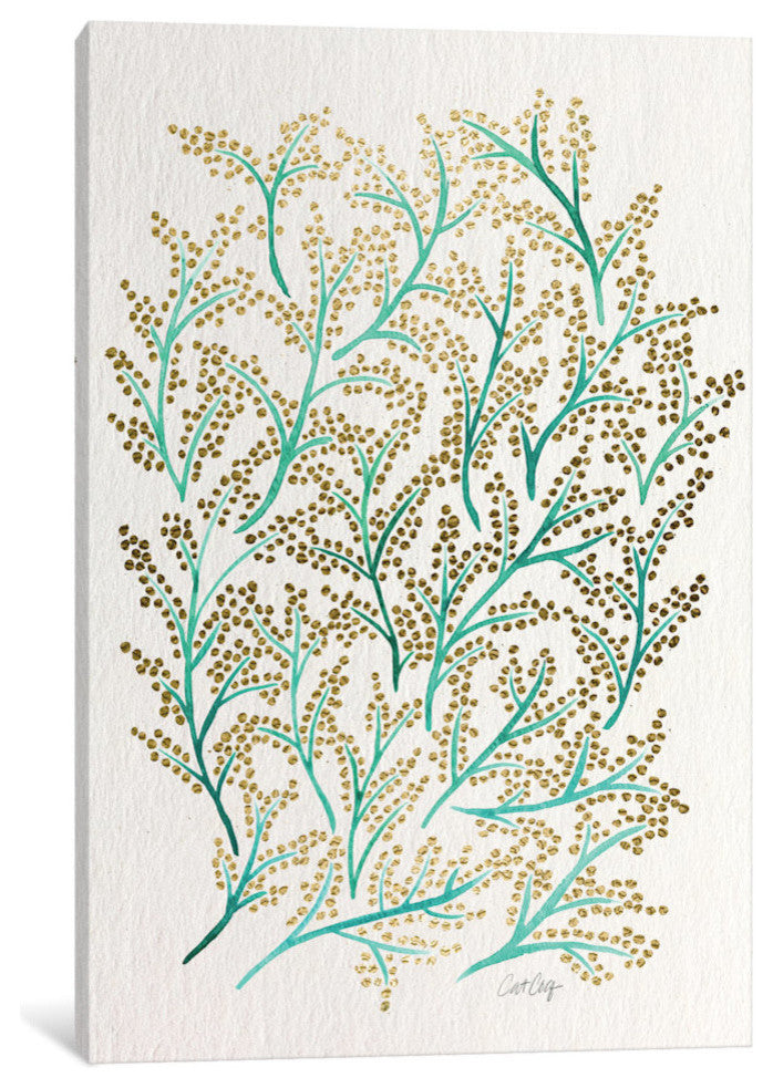 "Green Gold Branches Artprint" by Cat Coquillette, 40x26x1.5