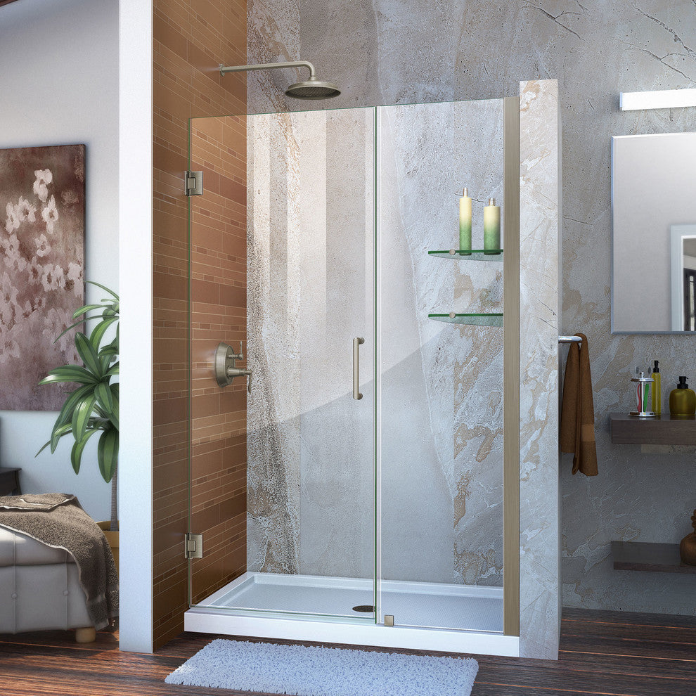 DreamLine Unidoor 42" to 43" Frameless Hinged Shower Door, Brushed Nickel