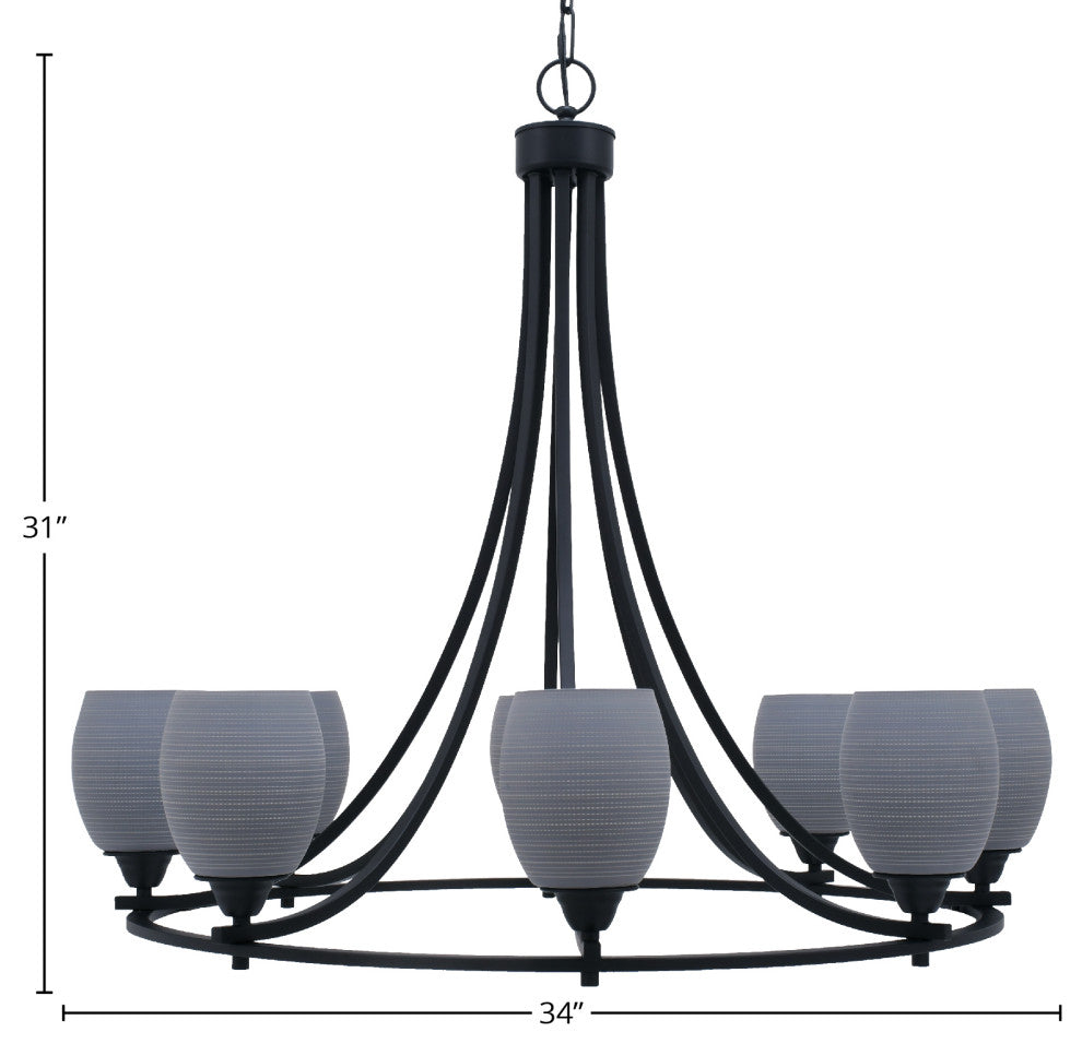 Paramount Uplight 8-Light Chandelier, Matte Black, 5" Gray Matrix Glass