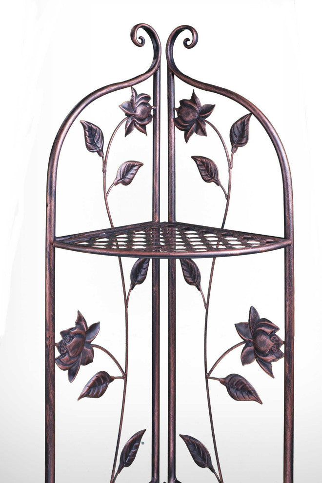 HomeRoots 16" X 3.5" X 67.5" Copper Steel Corner Bakers Rack With Shelves