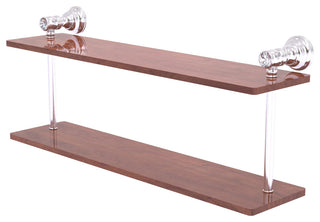Carolina Crystal 22" Two Tiered Wood Shelf, Satin Chrome