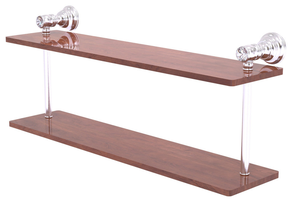 Carolina Crystal 22" Two Tiered Wood Shelf, Satin Chrome