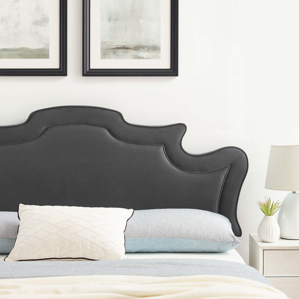 Evangeline Performance Velvet Twin Headboard, Charcoal