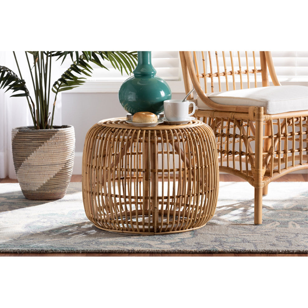 Baxton Studio Maverick Modern Bohemian Natural Brown Rattan End Table