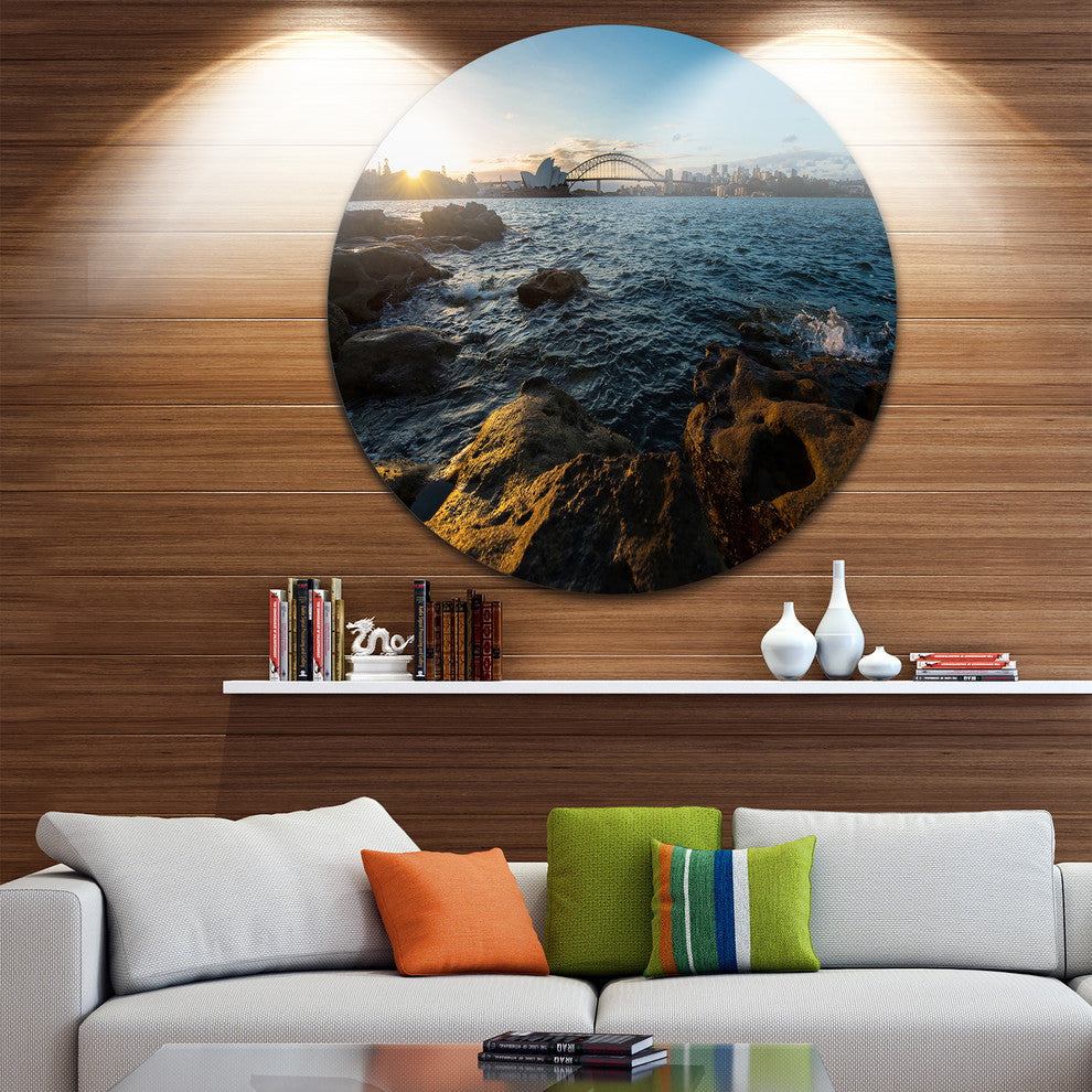 Sunset At Opera House Sydney, Seashore Round Wall Art, 11"