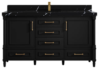 Aberdeen 60 Single Bathroom Vanity In Black 2" Calacatta Black