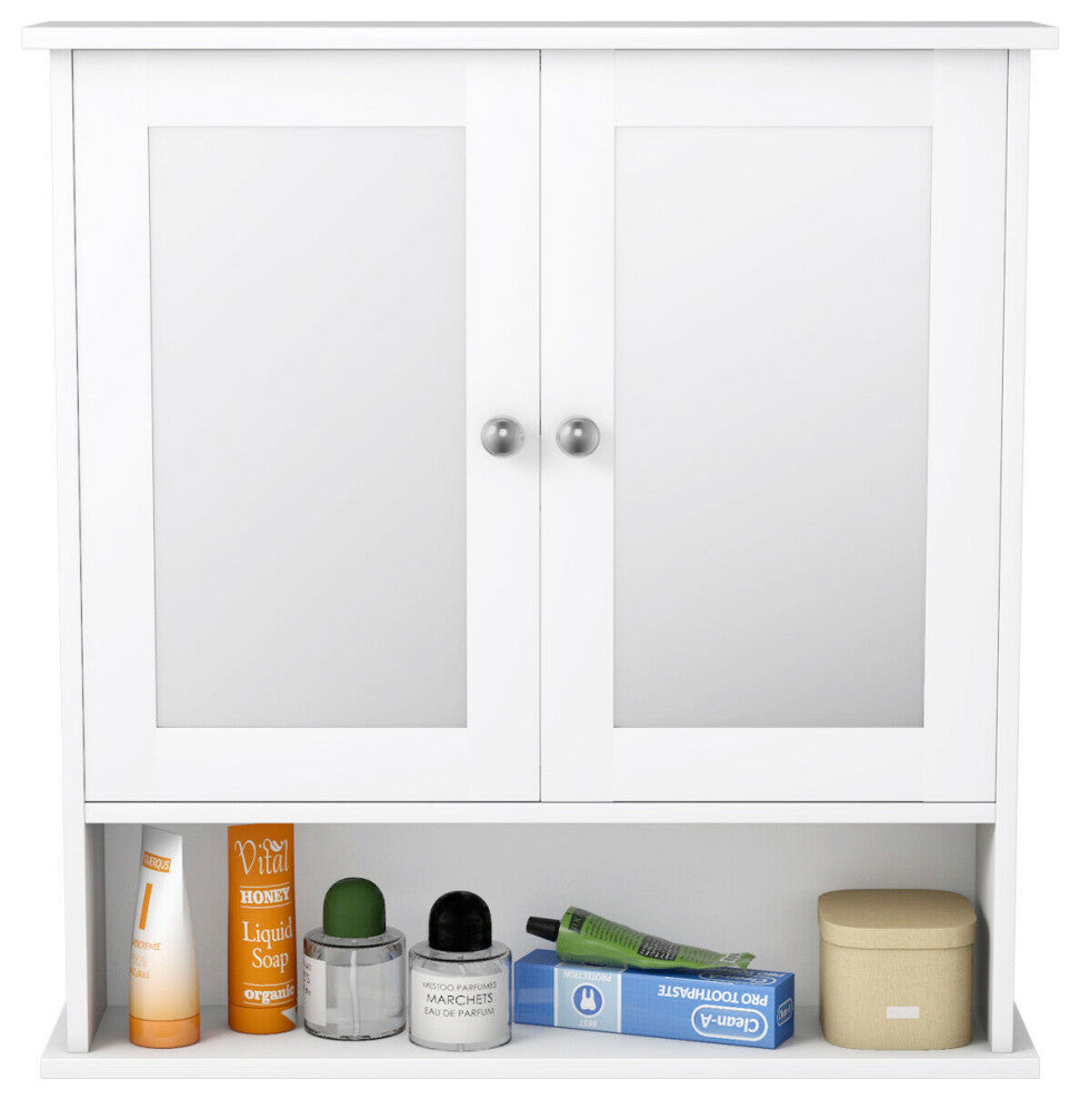 Costway New Bathroom Wall Cabinet Double Mirror Door Cupboard Storage White