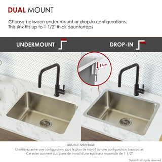 STYLISH 23 inch Single Bowl Undermount and Drop-in Stainless Steel Kitchen Sink