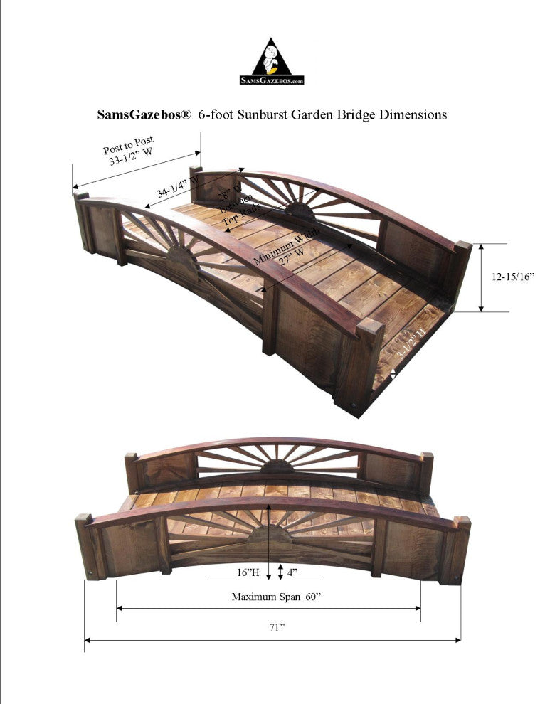 SamsGazebos Sunburst Garden Bridge 6 foot