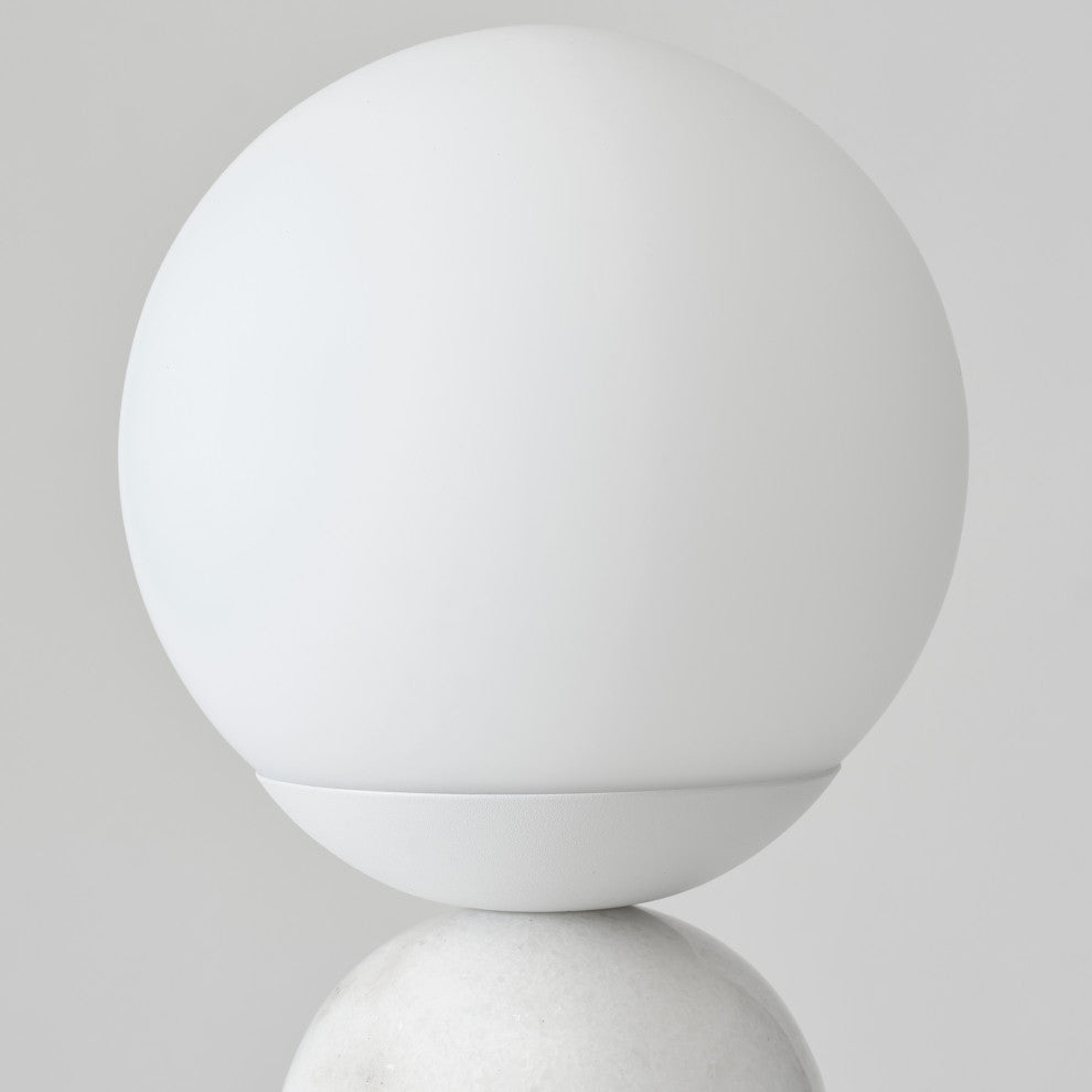 Brightech Mila Marble Table Lamp, Small Footprint Glass Shade, White