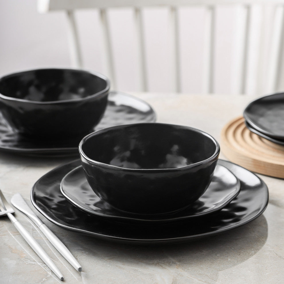 Stone Lain Ivy Porcelain 24 Piece Dinnerware Set, Black