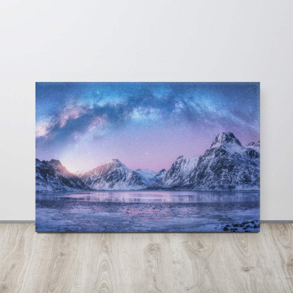 Milky Way Lofoten Islands, Norway Landscape Photo Canvas Wall Art Prints, 24" X 36"